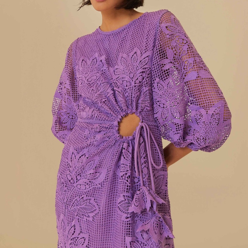 FARM Rio Purple Crochet Midi Dress with Tie Waist - Picture 2 of 9